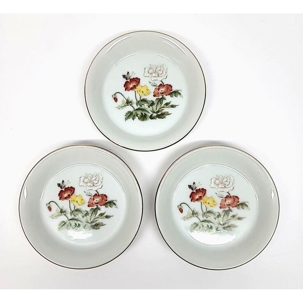 Set Of 3 VTG Takahashi San Francisco Gold Rimmed Small Floral Plates Japan